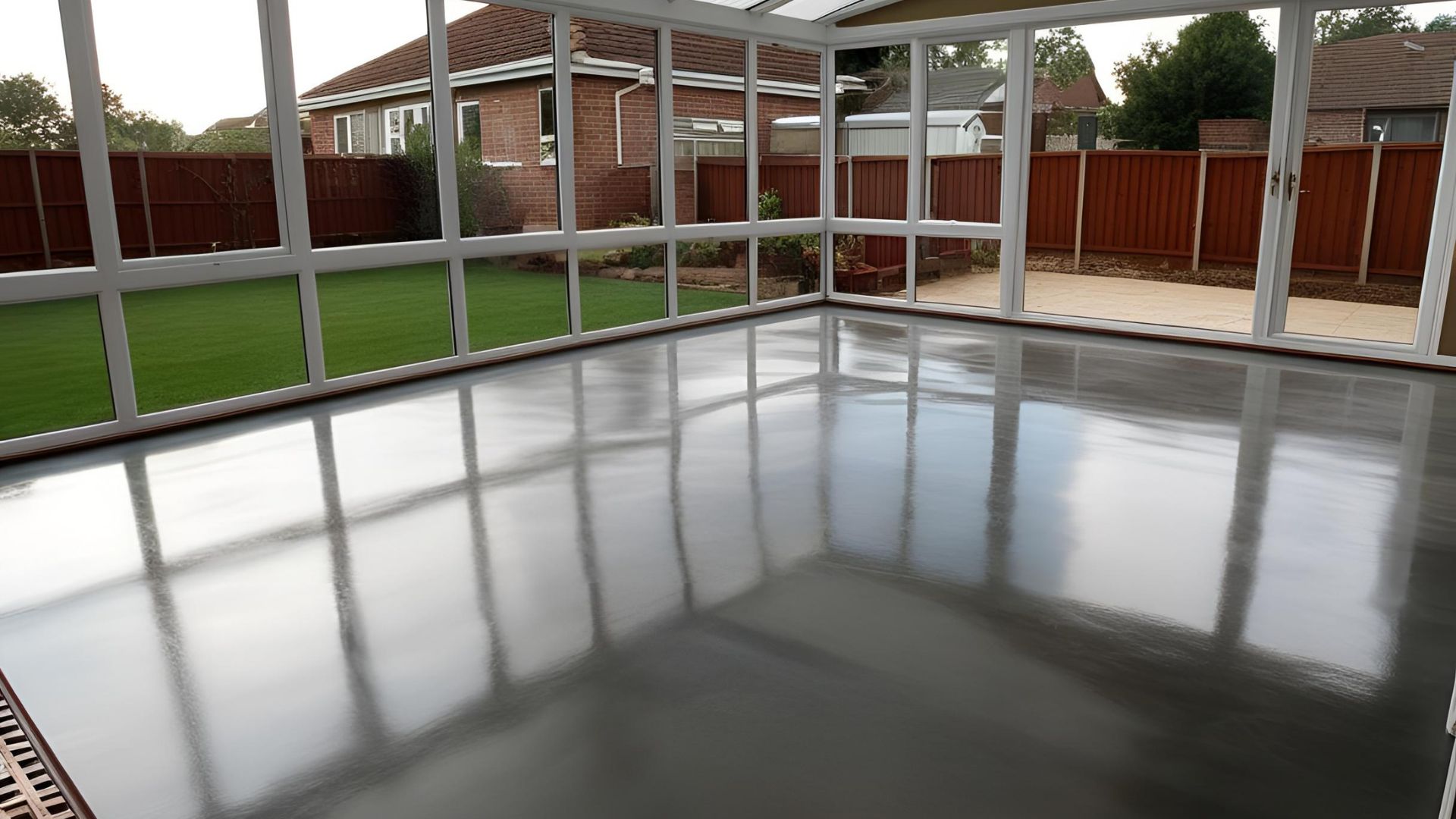 A conservatory with a polished concrete floor in Bristol